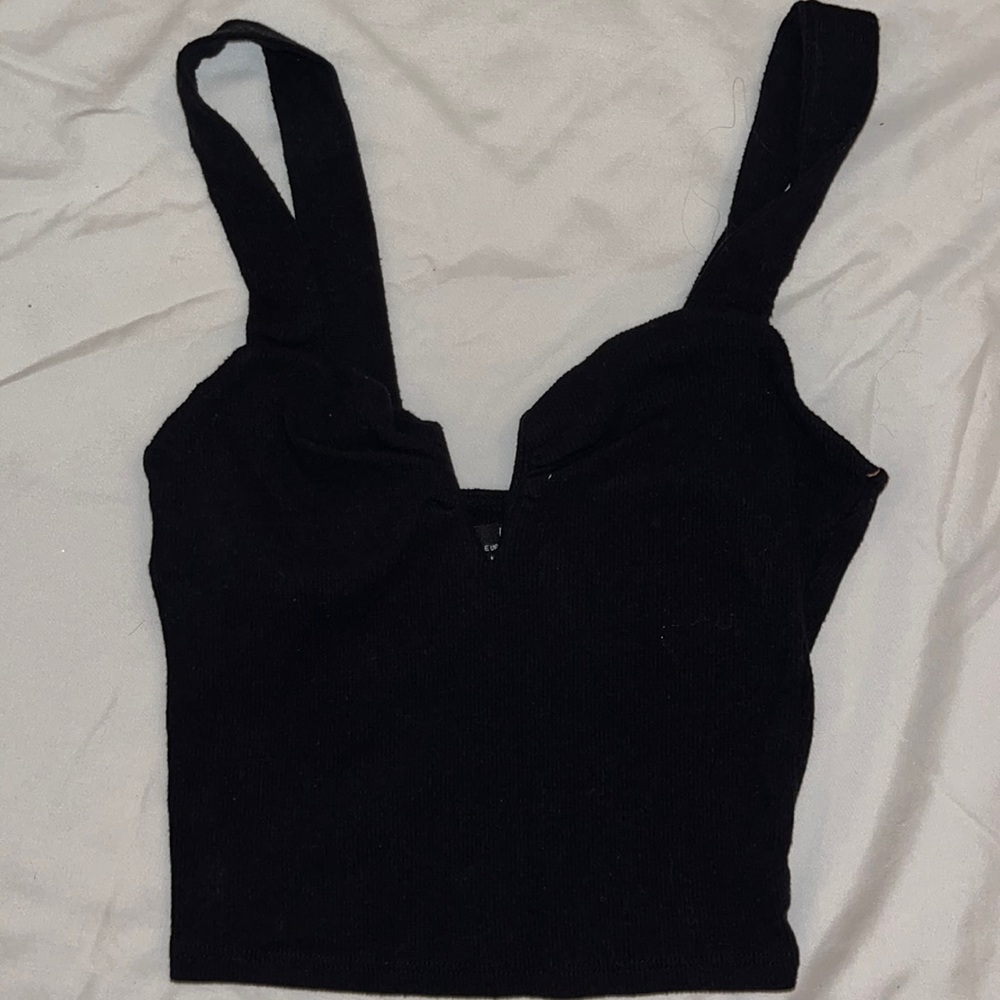 Super cute black tank top. V with light wiring. Great condition
